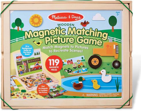 Melissa & Doug Wooden Magnetic Matching Picture Game - 119 Magnets and Scene Cards for Interactive Play