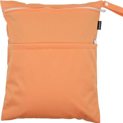 Damero 2pcs Pack Cute Travel Baby Wet and Dry Cloth Diaper Organizer Bag (Medium, Green+Orange)