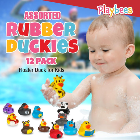 12 Pack Summer Playbees Rubber Ducks in Bulk Assortment Duckies Kids Baby Bath Shower Toys Jeep Ducking Floater Beach