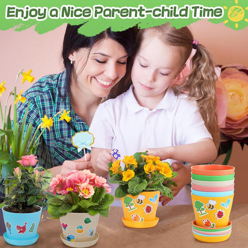 24 Pack 4+ Durable Resin Garden Pot Craft Kit for Kids- Colorful Flower Plant Spring Crafts with Super-adhesive
