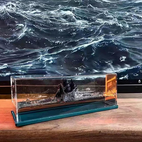 Unsinkable Boat in a Box, Cruise Ship Fluid Drift Model Decoration, Home Decor Gift (BLACK)