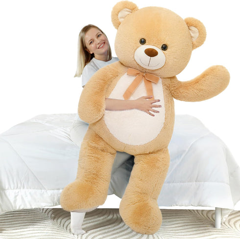MorisMos Teddy Bear Stuffed Animal, 4FT Giant Tan Plush Toy, Soft Big Bear for Gifts