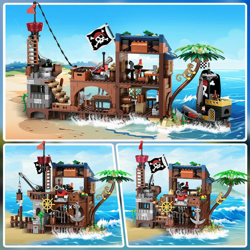 Set 3 Set, 781PCS 6-12+ HOGOKIDS Pirate Ship House Building with LED Light - Style Modes Pirate Wharf Supply Center
