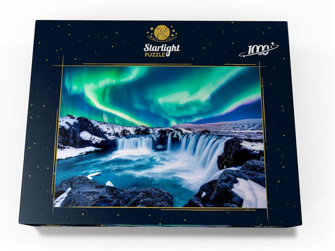 MyPuzzle Northern Lights Over Godafoss Waterfall - Premium 1000 Piece Jigsaw Puzzle for Adults