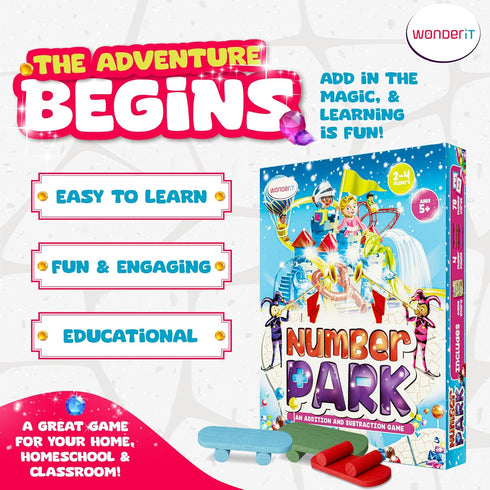 WONDER IT 5-8 Number Park - Addition & Subtraction Math Games for Kids Ages - Fun Educational Learning Game - Board