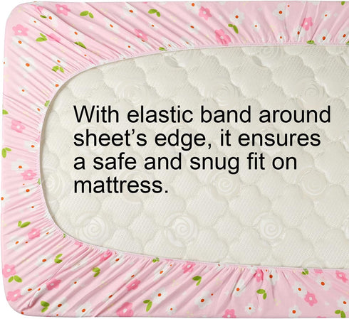 Pack n Play Playard Fitted Sheets 2 Pack Set for Baby Girl, Soft Stretchy Jersey Knit Portable Mini Crib Cover, Pink