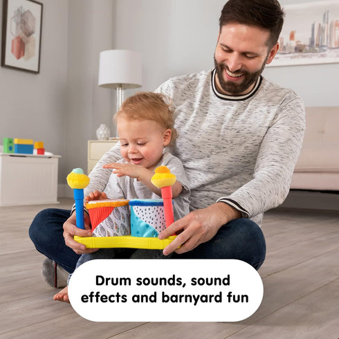 Set 12 Lamaze Squeeze Beats First Drum - Baby Sensory Toy Includes Funny Animal Sounds - Colorful Baby Musical Toys