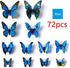LiveGallery 72 PCS Removable 3D DIY Beautiful Butterfly Wall Decals Blue Butterflies Art Decor for Kids Bedroom