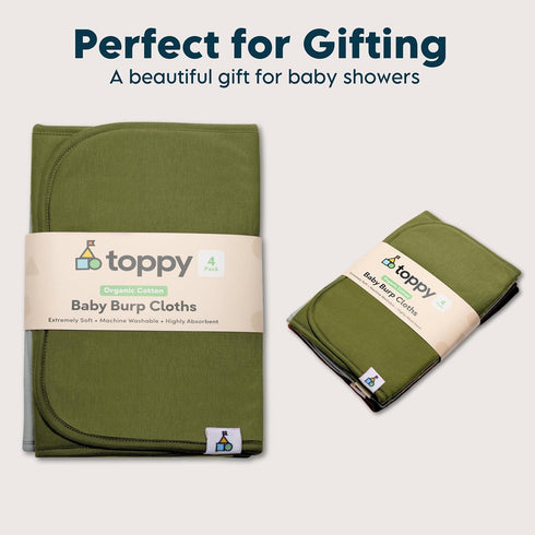 Toppy 21" 10" Organic Cotton Burp Cloths | Soft and Absorbent | Baby Infant Boys and Girls | Large - x