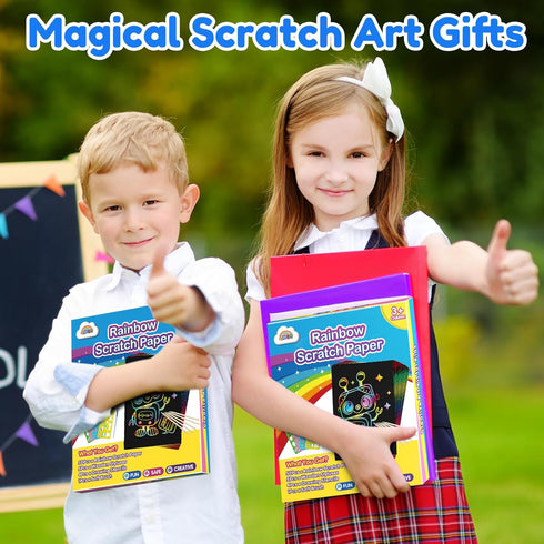 ZMLM Scratch Art for Kids, 60 Rainbow Scratch Paper Art Supplies Kits for Birthday Gift and Crafts
