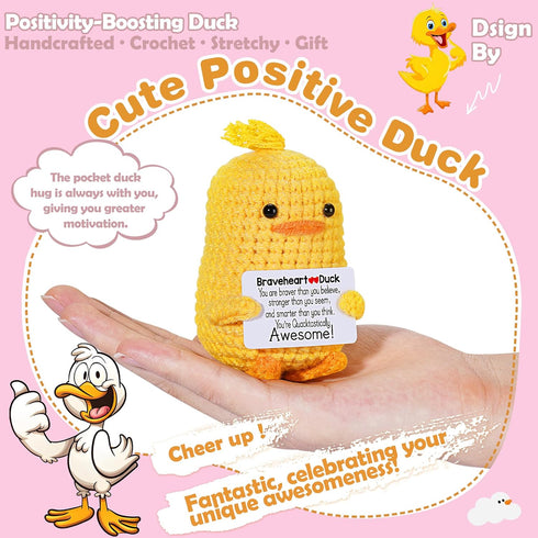 Inspirational Crochet Animals Stress Anxiety Relief Toys, Positive Affirmation Companion Crochet Duck, Handmade Mental
