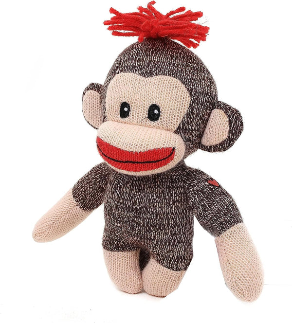 Plushland Adorable Sock Monkey, The Original Traditional Hand Knitted Stuffed Animal Toy