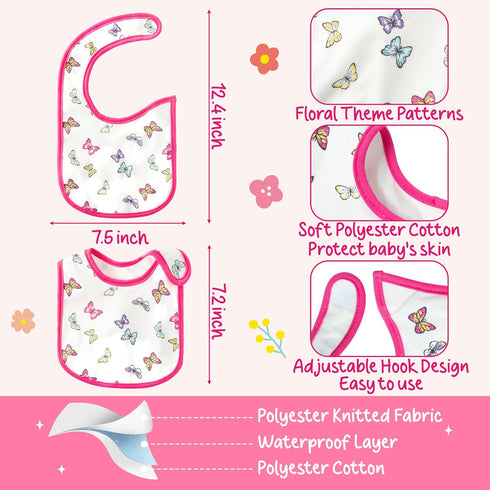 7Pcs Cotton Waterproof Baby Bibs Hook Loop Closure Newborn Babies Bib Keepsake Baby Gift for Drooling Feeding Eating