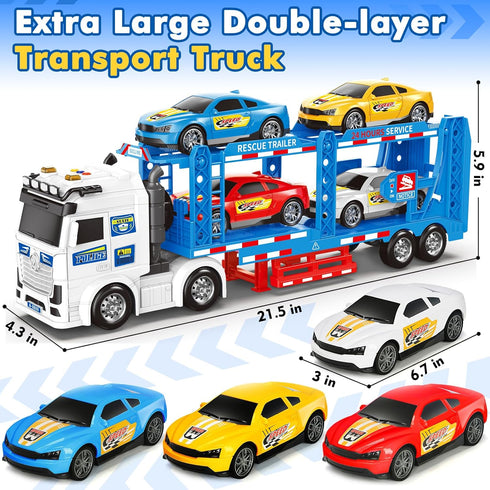 3, 4, 5, 6, 8 BainGesk Semi Truck Toys Car for Years Old Boys Girls, Adjustable Double Decker Carrier Truck with Light