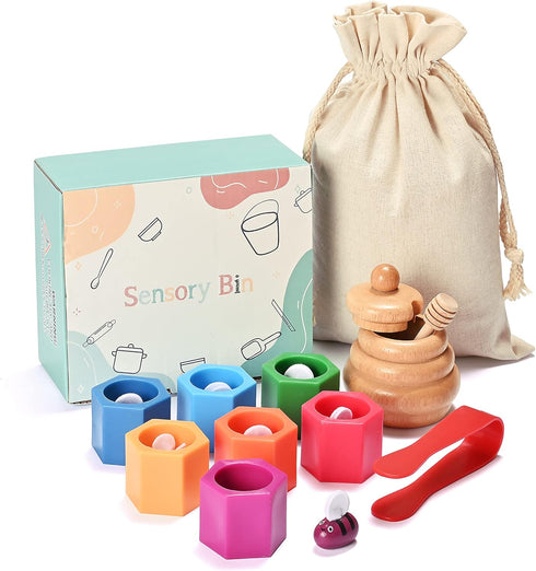 Sorting Stacking Wooden Toys for Toddlers - Bee Hive Montessori Sensory Bin Tools for Early Learning Gift