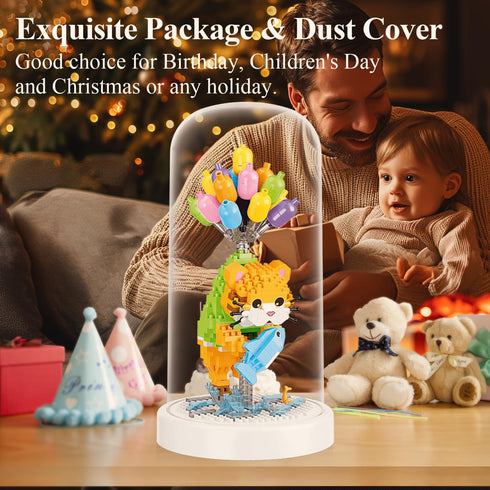 Balloon Cat Building Set with Dust Cover - Mini Micro Animals Building Blocks, 479 PCS STEM Toys