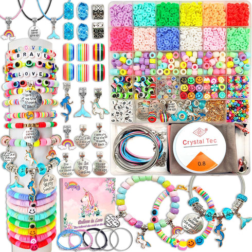 leitait Girls Toys Bracelet Making Kit, 3100pcs Beads for Charm Jewelry Making Supplies, Unicorn/Mermaid Crafts Gifts