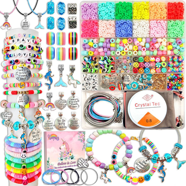 leitait Girls Toys Bracelet Making Kit, 3100pcs Beads for Charm Jewelry Making Supplies, Unicorn/Mermaid Crafts Gifts