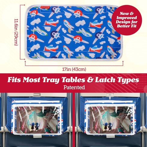 Lusso Gear Kids Airplane Tray Table Cover - Storage Pockets for Toddler Toys & Snacks - Kids Travel Essentials
