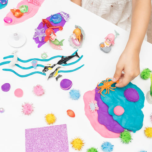 Creative Mind Mermaid Sensory Kit - 3 Jars Non-Toxic Play Dough & Reusable Sensory Bins with Sea Animals for Toddlers