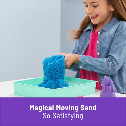 Kinetic Sand Sandbox Set, 1lb Blue Play Sand with 4 Molds and Tools, Sensory Toys for Kids Ages 3+