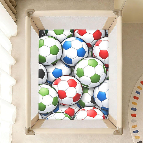 CZXW 52" 28" Colorful Soccer Balls Crib Sheets Fitted x Natural Cotton Soft & Breathable for Baby Crib Mattress
