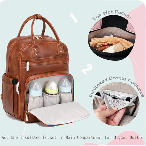 18 Backpack 4 LORADI Pockets Large Diaper Bag with Insulated Pockets and Stroller Clips, Baby Shower Essentials (Brown