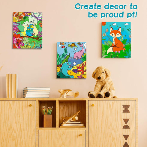 Volmop 3 Pack Paint by Numbers for Kids Ages 8-12 - 10 * 8" Color by Number Framed Canvas with Paints