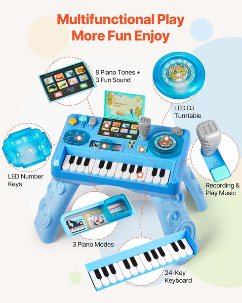 Playset 1-3, 133 6+ VEVOR Baby DJ for Toddlers Educational Musical Table Toys with Sound Sources, Recording and LED DJ