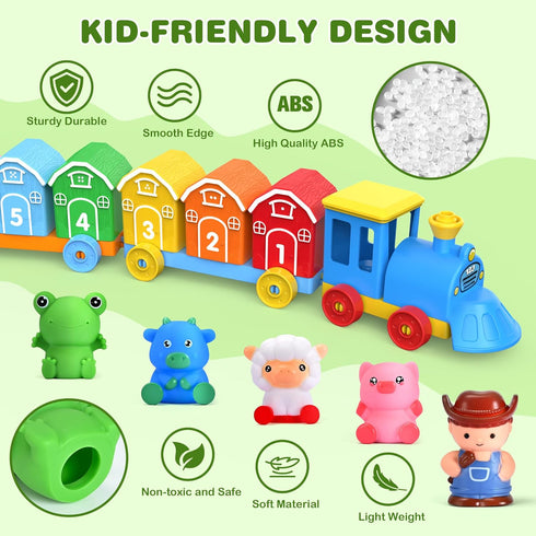 GooMags 1 2 3 Set Counting 9 10 2 Montessori Toys for Toddlers Years Old, Farm Animal Train with Matching Sorting