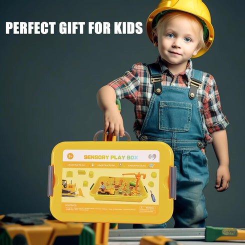 Construction Sensory Bin - Tractor Sand Playset with Toy Truck, Play Sand and Signs, Sand Art Kit for Kids Ages 3 and Up