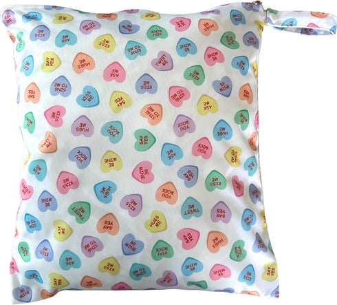 Whole Works Waterproof Baby Wet Bag Candy Hearts Waterproof, Smell Proof, Machine Washable Storage