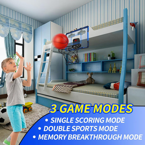 Basketball Hoop Indoor for Kids, Over The Door with LED Lighting & Audio Scoreboard, Mini Basketball Toys