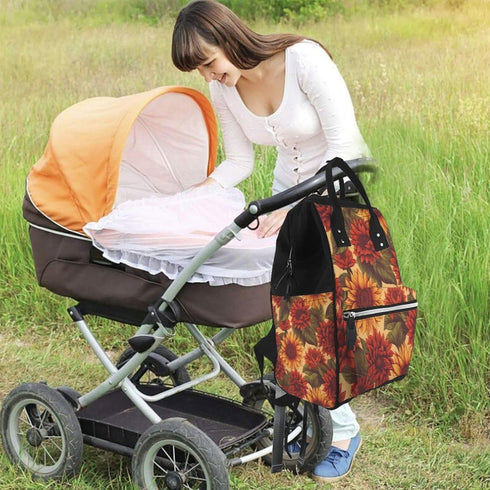 DWVTSLH Backpack Mummy Backpack Red Sunflower Diaper Bag Multifunction Nappy Bags Waterproof Large Capacity Travel