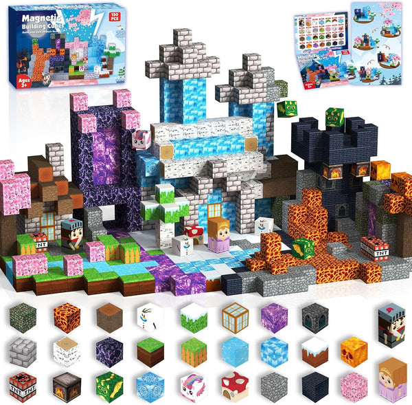 ToyUnited Magnetic Blocks-150PCS Magnetic Building Blocks Magnet Cubes Stacking Dark Forest Glacier