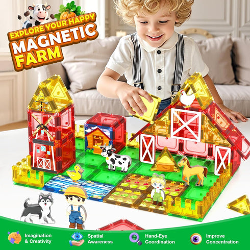 3-5 5-7 4-8, 3+ Magnetic Tiles Farm Animals Toddler Toys, STEM Magnet Building Blocks for Kids Ages Preschool