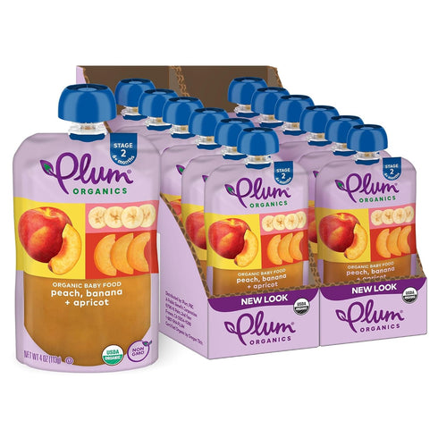 Plum Organics Stage 2 Organic Baby Food, Peach, Banana, and Apricot, 4 oz Pouch (Pack of 12)