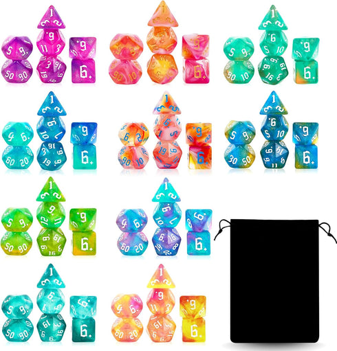 DND Dice Set, 10x7 (70 Pieces) Polyhedral Dice with Large Drawstring Bag for RPG MTG Table Game