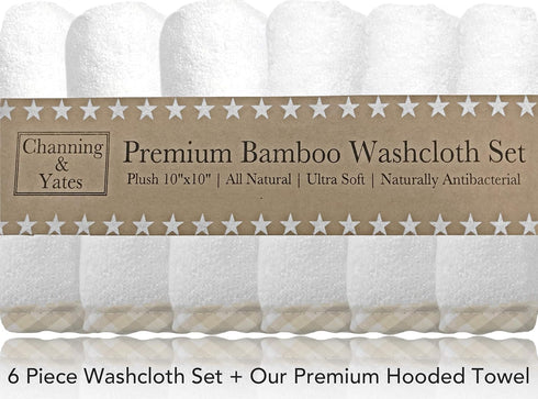 6 Set Set) Channing & Yates Premium Boutique Hooded Baby Towels and Washcloth - Organic Viscose Made from Bamboo Baby