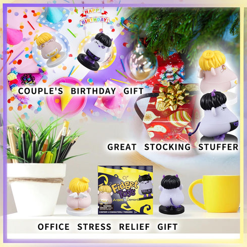 2PCS 14+Adults Angels and Demons Hair Plucking Fidget Toys,Shaking Bobblehead Dashboard Decor Car Accessories,Stress