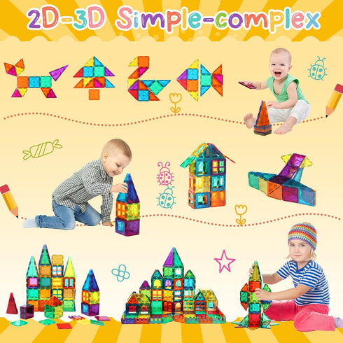 Magnetic Tiles, 64 PCS Magnetic Building Blocks Set, STEM Toys for Kids - Creative and Inspirational