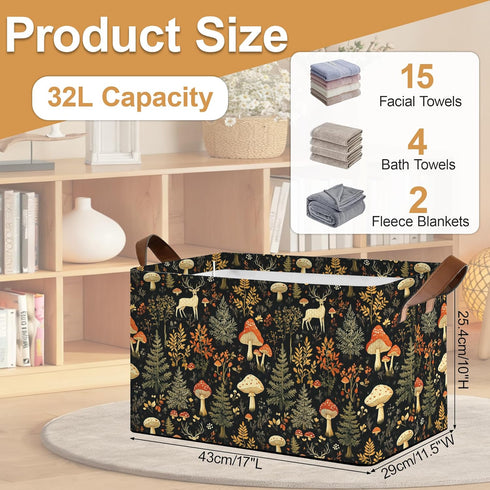 Oeaskly Closet Forest Mushroom Large Storage Bins with Handles, Oxford Fabric Storage Basket, Foldable Organizer