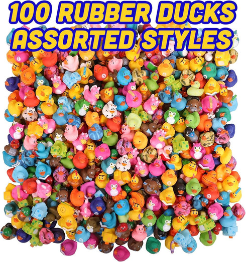 Pack 100 Kangaroo Mini Rubber Ducks Bulk of Floating Baby Bath Toys for Kids - Classroom Rewards - Pool Party