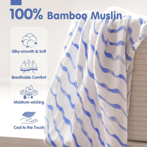 3-Pack, 1 (47" 47") 2 (38" 40") hahaland Muslin Swaddle Blankets Bamboo - Large x & Standard x - Breathable Silky Soft