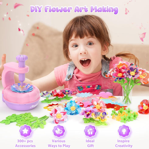 300+PCS 4 5 6 7 8+ GirlsHome Fabric Flower Bouquets Toys, DIY Flower Making Kit for Kids, Arts and Crafts for Kids