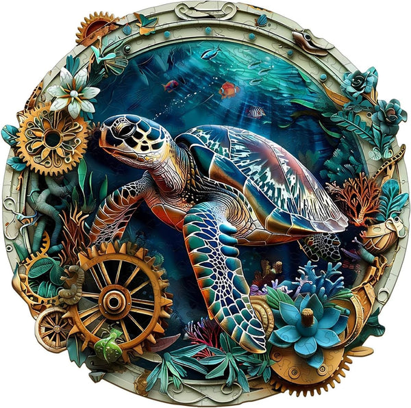 Wooden Puzzles for Adults, Embossed Sea Turtle Puzzle for Adults, Unique Shaped
