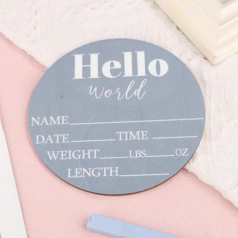NQEUEPN 5.9 Inch 22404 Wooden Baby Announcement Sign, Hello World Newborn Sign Birth Announcement Signs Baby Name