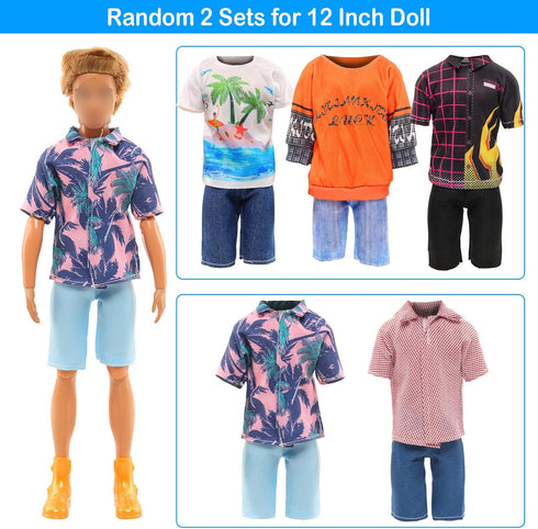 Miunana Lot 12 Items Boy Doll Clothes for 12 Inch Male Doll, 5 Sets Fashion Casual Wear with 3 Pairs of Shoes