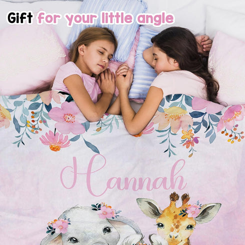 J&SBGFT 30"x40", Color6 Personalized Baby Girl Blanket, Customized Safari Swaddle, Name Receiving Blanket, Custom