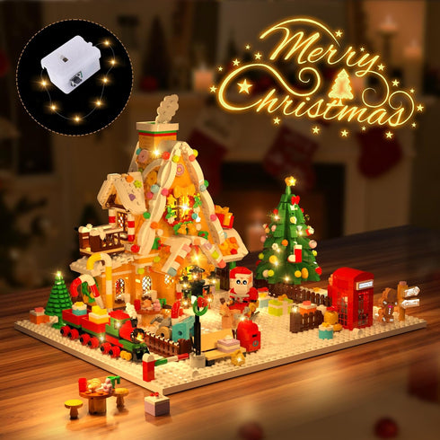 2025 Set 14+ (1763PCS) PLAXSOON Christmas Gingerbread House Courtyard Mini Building with Lights, Christmas Village